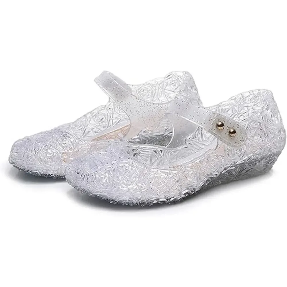 OMGard Little Girls Size 11 Clear Glitter Flats Floral Mary Jane Jelly Shoes - Picture 5 of 5